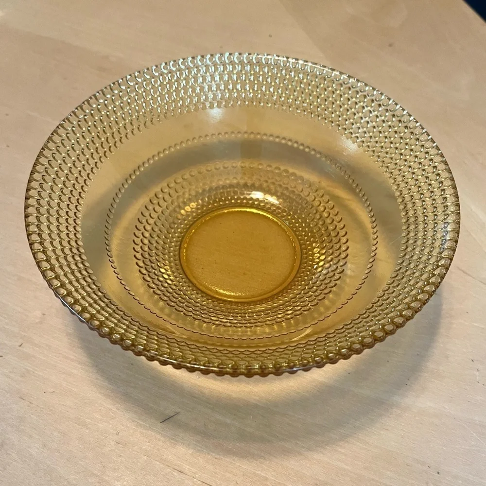 Vintage Amber Glass Cereal Desert Fruit Beaded Bullseye Bowl 6 1/2” X 2 1/8”